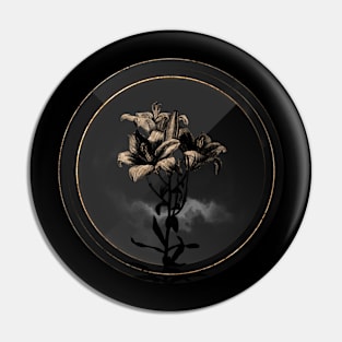 Shadowy Fire Lily Botanical on Black with Gold Pin