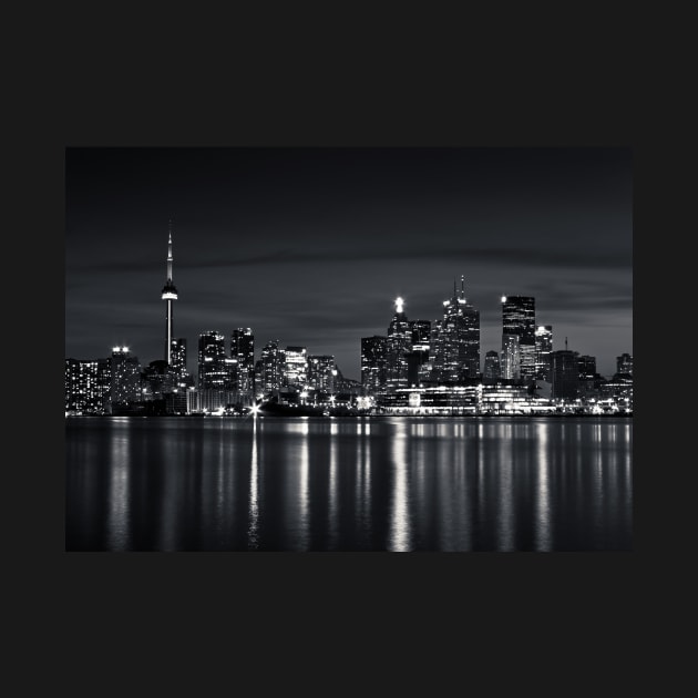 Toronto Skyline At Night From Polson St No 2 Black and White Version by learningcurveca