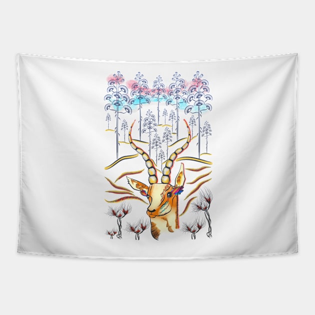 Vibrant Jungle Antelope Tapestry by famenxt