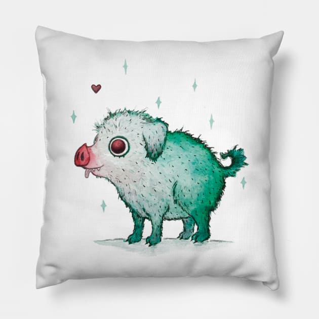 Cute monster piggie Pillow by Hana Nekrep Art