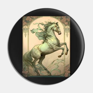 Vintage Art Nouveau Alphonse Mucha Inspired Horse Design Pin