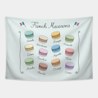 French Macarons on Fresh Mint Tapestry