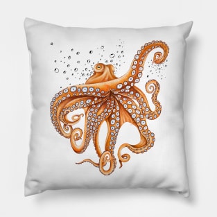 Orange Red Octopus Tentacles Kraken Bubbles Art Pillow