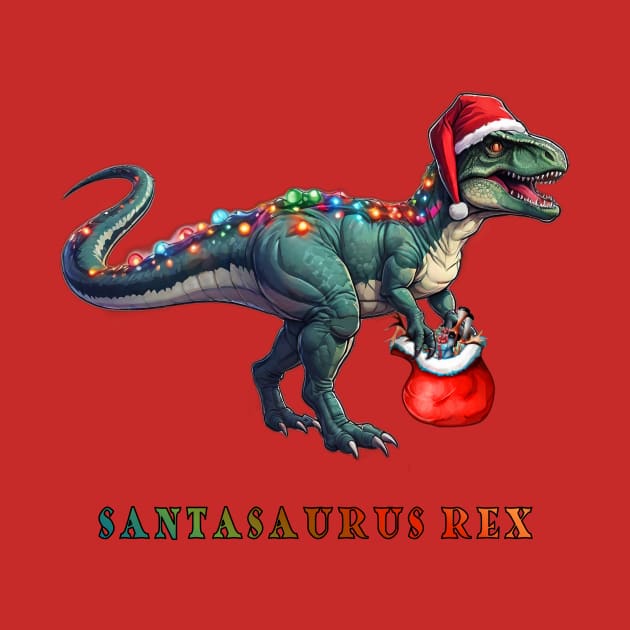 Santasaurs Rex: Dino-Mite Christmas Tee by The Wolf and the Butterfly