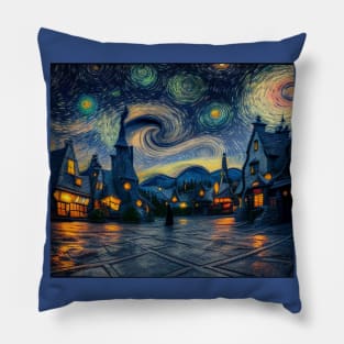 Starry Night Over Hogsmeade Village Pillow