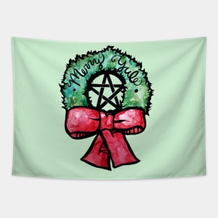 Merry Yule Wreath Pentacle Tapestry