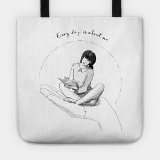 Wednesday Addams, Every day is about me - Own Concept - Girl reading on top of Thing - Not Hamlet Design Tote