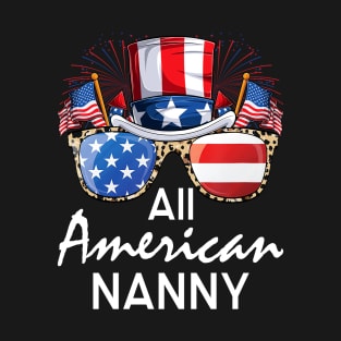 All American Nanny 4th of July USA America Flag Sunglasses T-Shirt