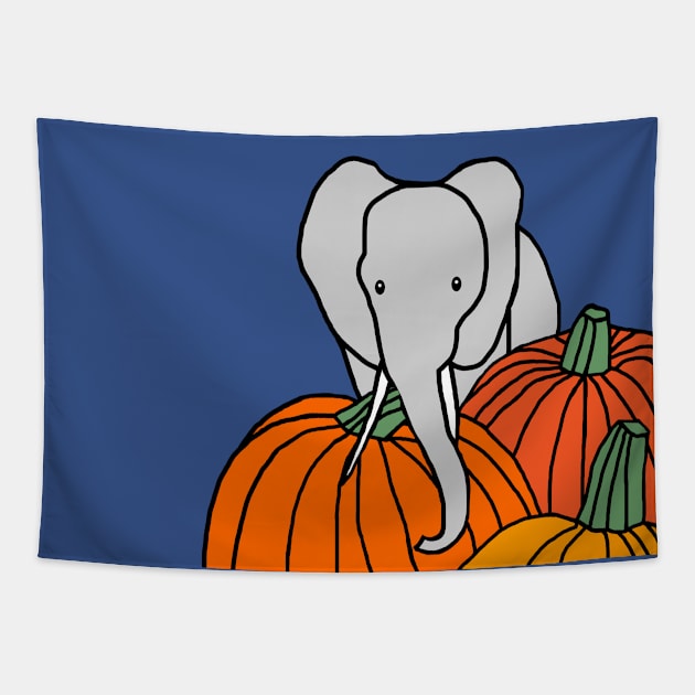 Elephant and Halloween Pumpkins Tapestry by ellenhenryart