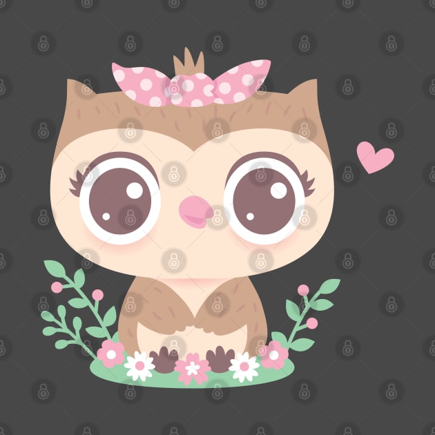 Cute Baby Owl With Pink Bow by rustydoodle