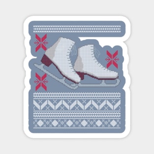 Ugly Christmas Sweater design with Ice Skates and Snowflakes Magnet