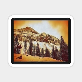 Sepia toned photo of snow capped mountains in Switzerland Magnet