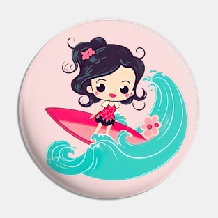 Surfing girl kawaii style Pin