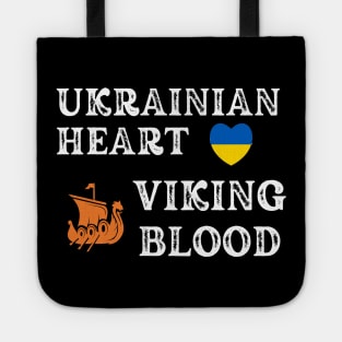 Ukrainian Heart Viking Blood. White text. Gift ideas for historical enthusiasts. Tote