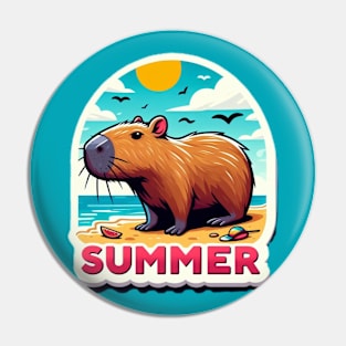 Cute summer capybara on the beach Pin