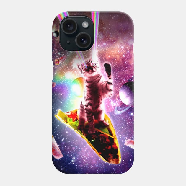 Outer Space Taco Cat - Rainbow Laser Eyes, Burrito Phone Case by Random Galaxy