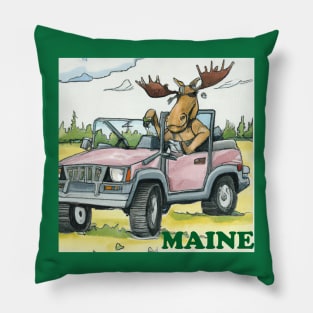 Maine Moose Driving a Jeep Pillow