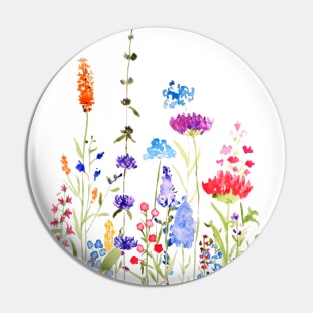 colorful wild flowers watercolor painting Pin