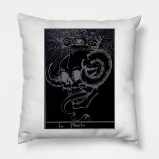 "La Muerte" white on black design Pillow