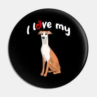 I Love My Red & White Whippet Dog Pin