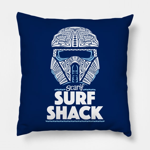 Scarif Surf Shack Pillow by DoodleDojo