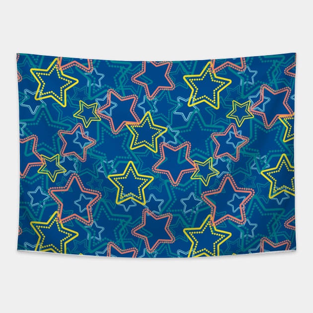 Multicolored star silhouettes with dotted border Tapestry by marufemia
