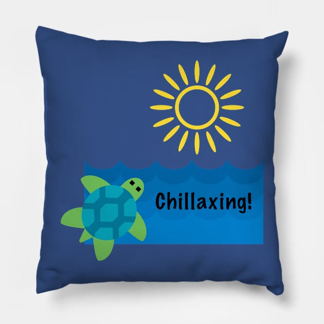 Children's Clothing Turtle Chillaxing Design, with black lettering Pillow by VelvetRoom