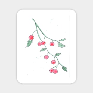 Branch with cherries. Berries, fruits. Watercolor, art decoration, sketch. Illustration hand drawn modern Magnet