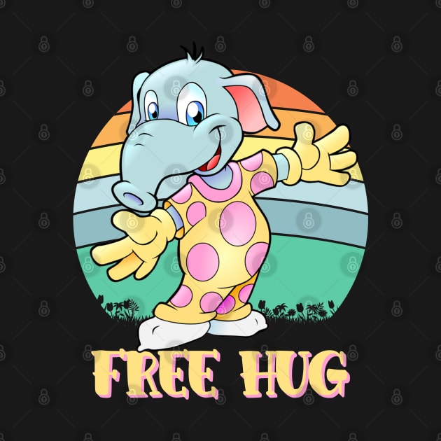 Free Hug Baby Elephant In Yellow Pajamas Pink Polka Dots by CharJens