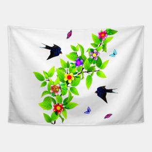 Cute Birds. Swallows and Butterflies Tapestry