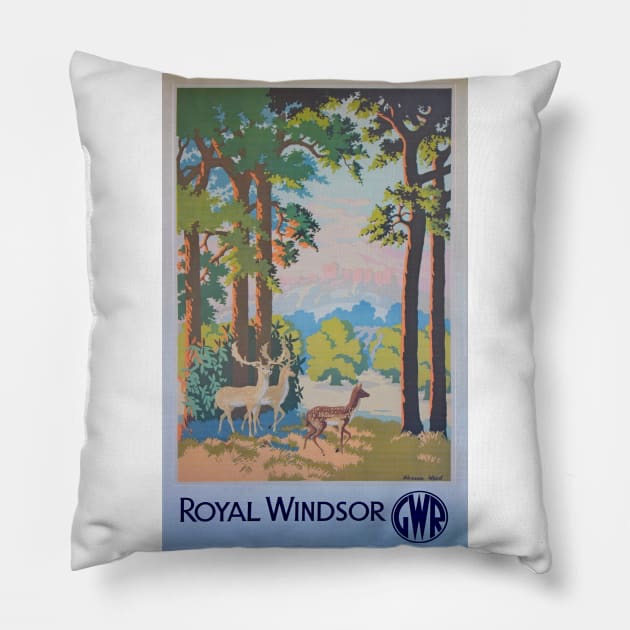 Vintage GWR travel poster advert for Windsor. Pillow by Random Railways