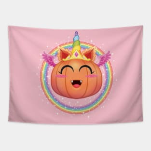 Magical Halloween Kawaii Unicorn Pumpkin (or is it a Cute Alicorn Pumpkin?) Tapestry