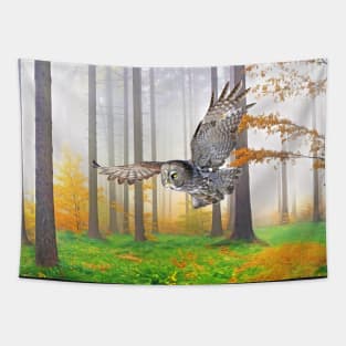 Great Grey Owl in Autumn Tapestry