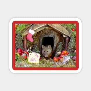 christmas mice at winter log cabin very festive Magnet