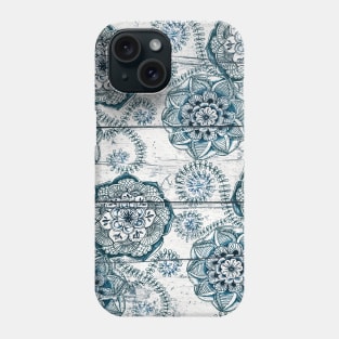 Shabby Chic Navy Blue doodles on Wood Phone Case