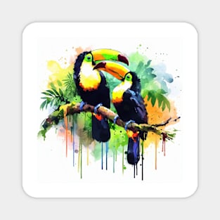 Colorful parrots sitting in the rain forest Magnet