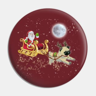 Reindeer Pug Dog with Santa Claus | Christmas Shirt For Women Men Pin