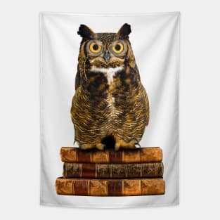 Great Horned Owl on Old Books Tapestry