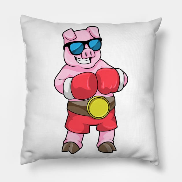 Pig as Boxer with Boxing gloves Pillow by Markus Schnabel