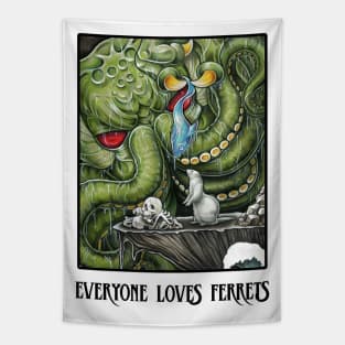 Cthulhu Feeding Ferret - Everyone Loves Ferrets - Black Outlined Version Tapestry