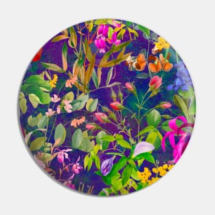 Cool tropical floral leaves botanical illustration, tropical plants,leaves and flowers, purple navy leaves pattern Pin