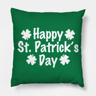 Happy St. Patrick's Day Simple Four Leaf Clovers - White Text Pillow