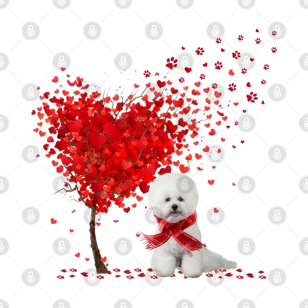 Happy Valentine's Day Heart Tree Love White Bichon Frise by SuperMama1650