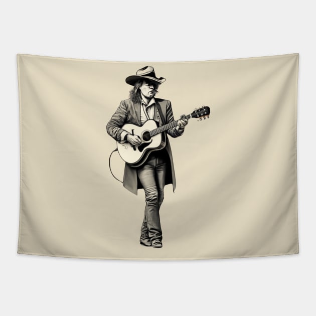 Dwight Yoakam Playing Guitar Tapestry by Aldrvnd