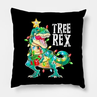 Tree Rex Christmas T-Rex With Xmas Lights Dinosaur Kids Boys Pillow