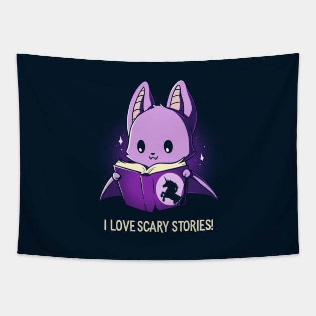 I Love Scary Stories!  Cute Funny Cat Kitten Scary Horror Sarcastic Humor Quote animal Lover Artwork Tapestry by LazyMice