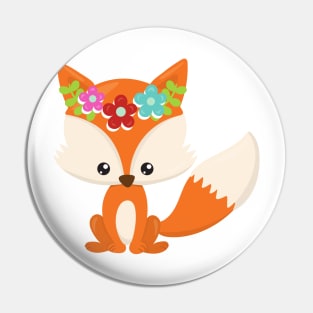 Spring Animals, Cute Fox, Little Fox, Flowers Pin