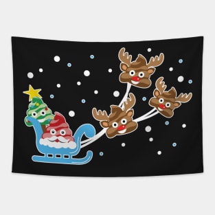 Christmas Poop Emoji T-shirt with Santa, Deer and Tree Tapestry