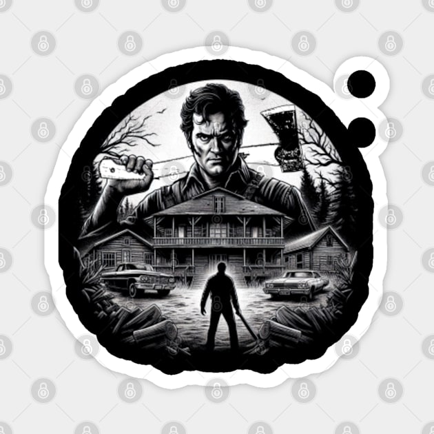 Ash Williams Evil Dead Tee - Unleash the Chainsaw Magnet by Pixel Draws