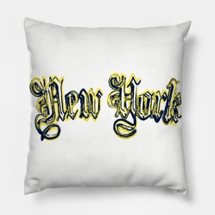 New York Brush Stroke Logo Yellow and Navy Pillow